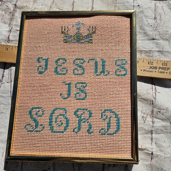 Crossstitch Jesus Is Lord Gold Framed Art - Picture 5 of 7